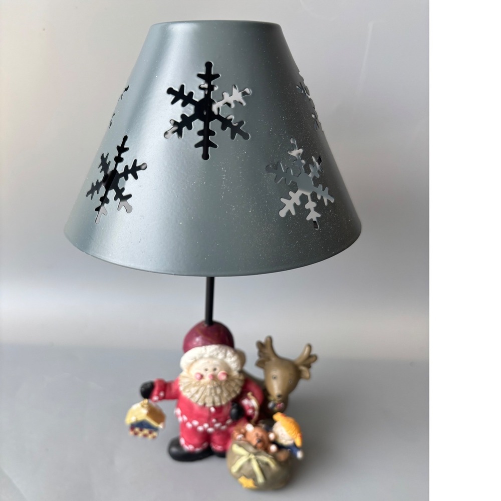 Santa‎ Claus Reindeer Candle Holder with Snowflake Metal Lamp Shade Christmas